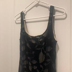 Vintage 2000s deep blue floral burnout velvet formal prom dress full length gown